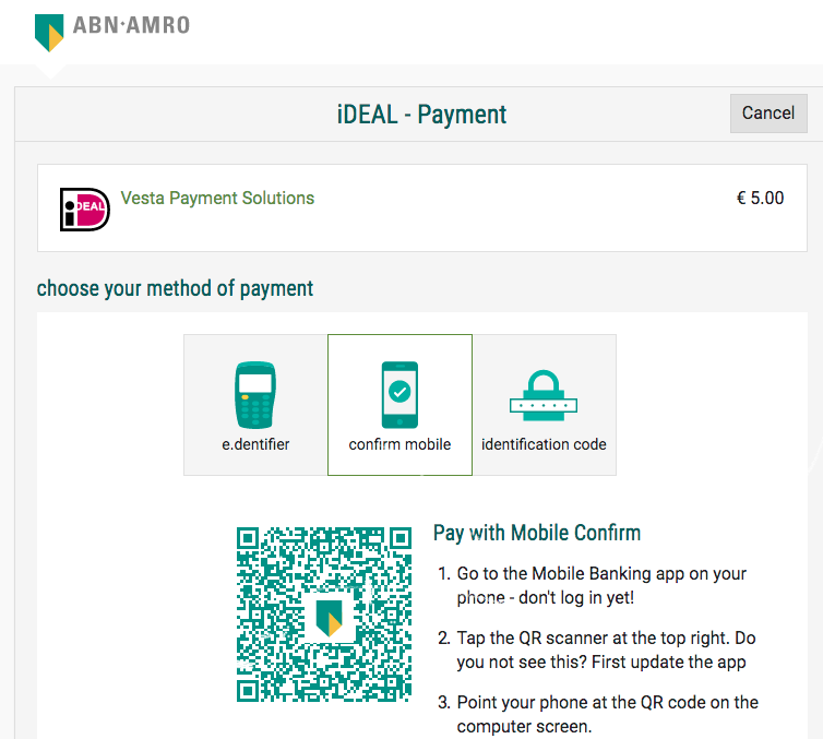 オランダのQR決済　画面